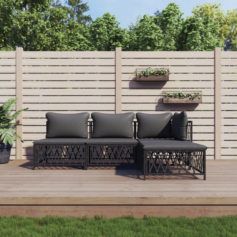 vidaXL Juego muebles de jardín 4 pzas y cojines acero gris antracita vidaXL Juego muebles de jardín 4 pzas y cojines acero gris antracita