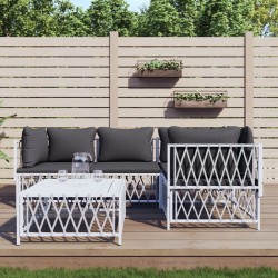 vidaXL Juego de muebles de jardín 5 piezas y cojines acero blanco