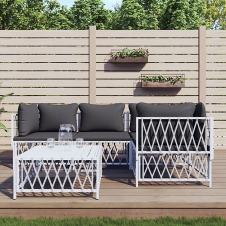 vidaXL Juego de muebles de jardín 5 piezas y cojines acero blanco
