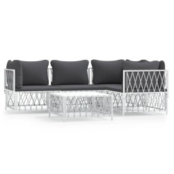 vidaXL Juego de muebles de jardín 5 piezas y cojines acero blanco