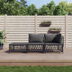 vidaXL Juego muebles de jardín 3 pzas y cojines acero gris antracita