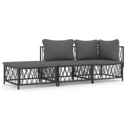 vidaXL Juego muebles de jardín 3 pzas y cojines acero gris antracita