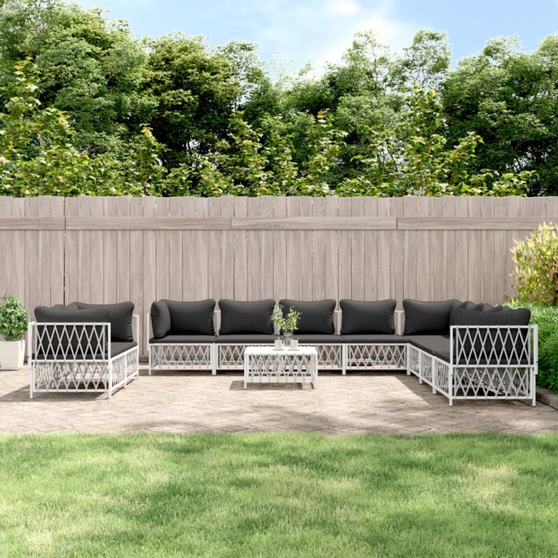 vidaXL Juego de muebles de jardín 11 piezas con cojines acero blanco vidaXL Juego de muebles de jardín 11 piezas con cojines acero blanco