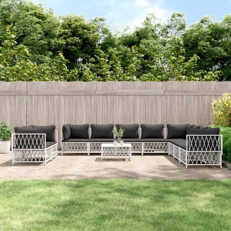 vidaXL Juego de muebles de jardín 11 piezas con cojines acero blanco