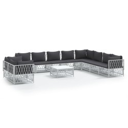 vidaXL Juego de muebles de jardín 11 piezas con cojines acero blanco