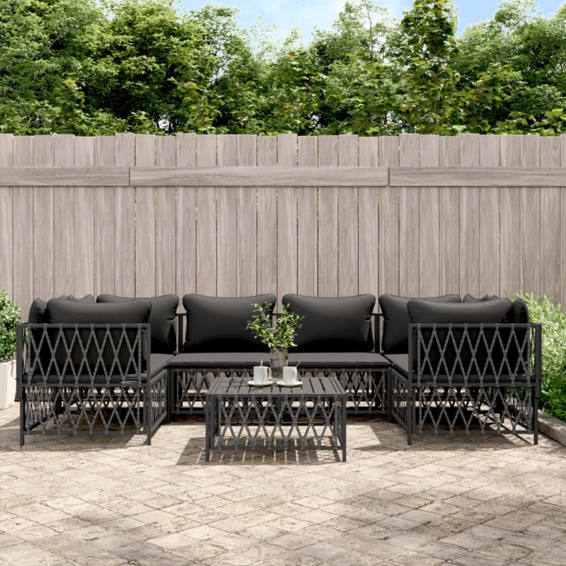 vidaXL Juego muebles de jardín 7 pzas y cojines acero gris antracita vidaXL Juego muebles de jardín 7 pzas y cojines acero gris antracita