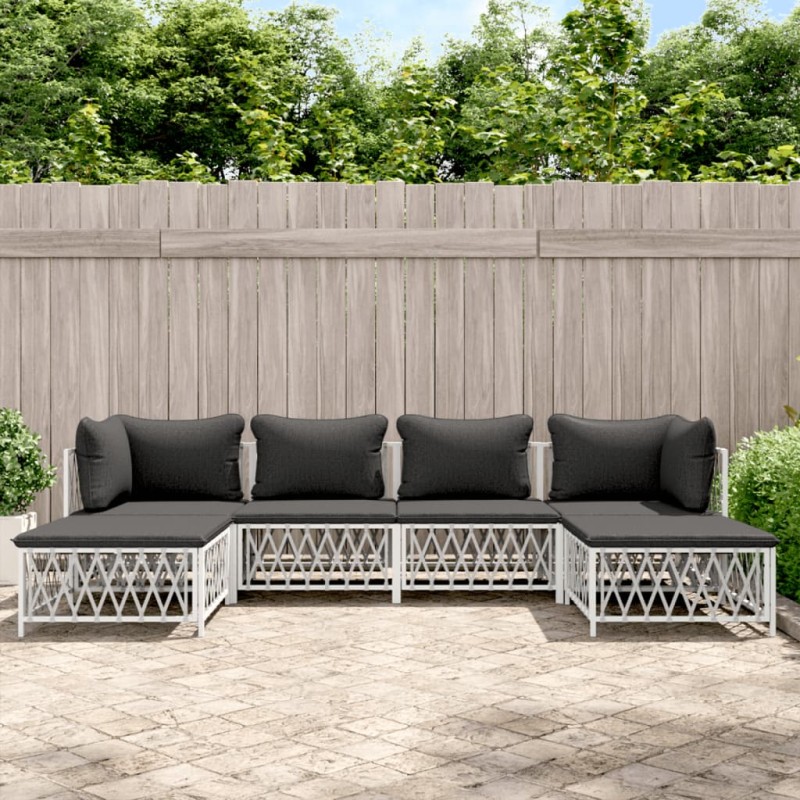 vidaXL Juego de muebles de jardín 6 piezas con cojines acero blanco vidaXL Juego de muebles de jardín 6 piezas con cojines acero blanco