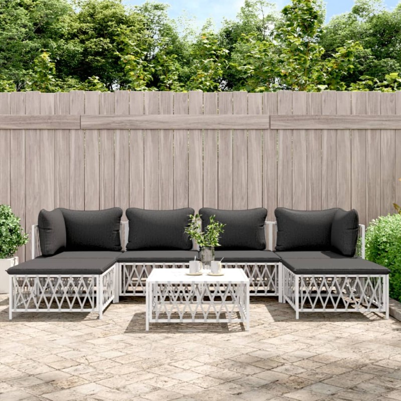 vidaXL Juego de muebles de jardín 7 piezas con cojines acero blanco vidaXL Juego de muebles de jardín 7 piezas con cojines acero blanco