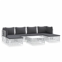 vidaXL Juego de muebles de jardín 7 piezas con cojines acero blanco