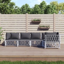 vidaXL Juego de muebles de jardín 5 piezas y cojines acero blanco
