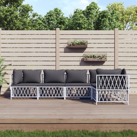vidaXL Juego de muebles de jardín 5 piezas y cojines acero blanco