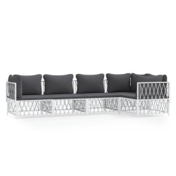 vidaXL Juego de muebles de jardín 5 piezas y cojines acero blanco