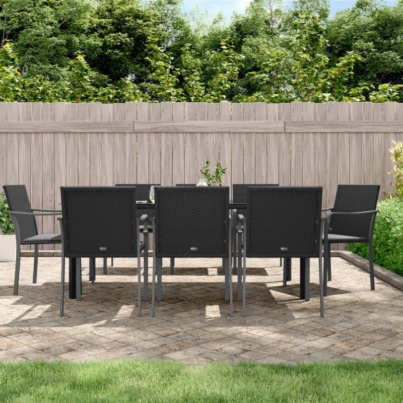 vidaXL Juego comedor jardín 9 piezas y cojines ratán sintético y acero vidaXL Juego comedor jardín 9 piezas y cojines ratán sintético y acero