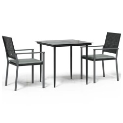 vidaXL Juego comedor jardín 3 piezas y cojines ratán sintético y acero