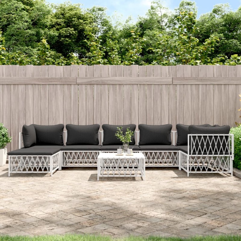 vidaXL Juego de muebles de jardín 8 piezas con cojines acero blanco vidaXL Juego de muebles de jardín 8 piezas con cojines acero blanco