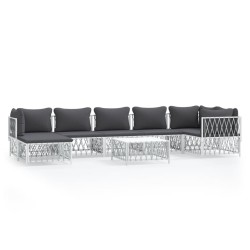 vidaXL Juego de muebles de jardín 8 piezas con cojines acero blanco