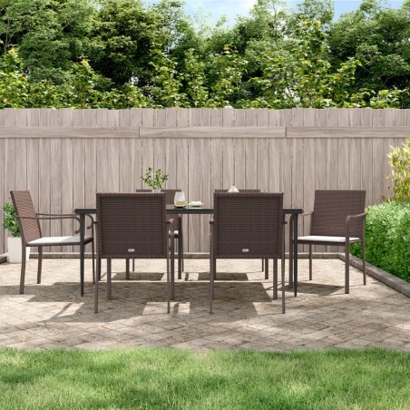 vidaXL Juego comedor jardín 7 piezas y cojines ratán sintético y acero