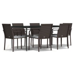 vidaXL Juego comedor jardín 7 piezas y cojines ratán sintético y acero