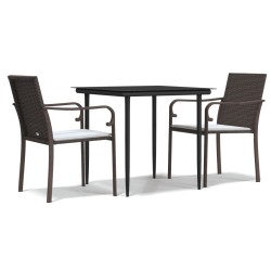 vidaXL Juego comedor jardín 3 piezas y cojines ratán sintético y acero