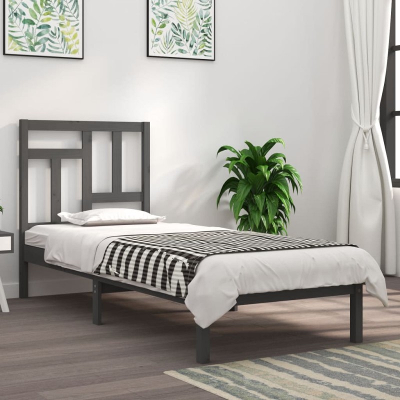 vidaXL Estructura de cama de madera maciza de pino gris 100x200 cm vidaXL Estructura de cama de madera maciza de pino gris 100x200 cm