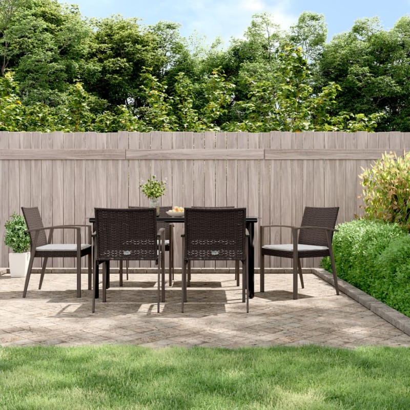 vidaXL Juego comedor jardín 7 piezas y cojines ratán sintético y acero vidaXL Juego comedor jardín 7 piezas y cojines ratán sintético y acero