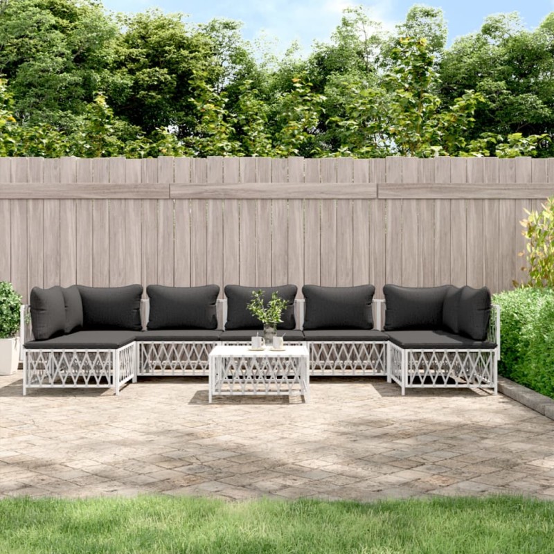 vidaXL Juego de muebles de jardín 8 piezas con cojines acero blanco vidaXL Juego de muebles de jardín 8 piezas con cojines acero blanco