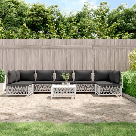 vidaXL Juego de muebles de jardín 8 piezas con cojines acero blanco