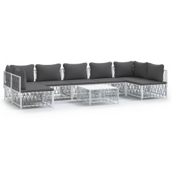 vidaXL Juego de muebles de jardín 8 piezas con cojines acero blanco