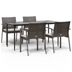 vidaXL Juego comedor jardín 5 piezas y cojines ratán sintético y acero