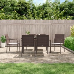 vidaXL Juego comedor jardín 7 piezas y cojines ratán sintético y acero
