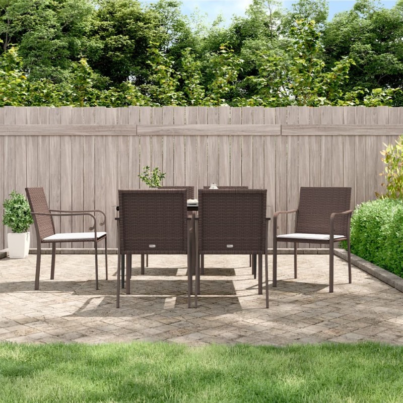 vidaXL Juego comedor jardín 7 piezas y cojines ratán sintético y acero