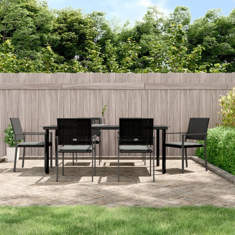 vidaXL Juego comedor jardín 7 piezas y cojines ratán sintético y acero vidaXL Juego comedor jardín 7 piezas y cojines ratán sintético y acero