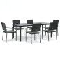 vidaXL Juego comedor jardín 7 piezas y cojines ratán sintético y acero vidaXL Juego comedor jardín 7 piezas y cojines ratán sintético y acero