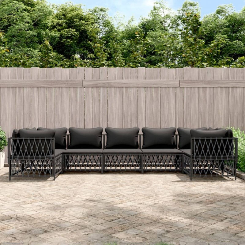 vidaXL Juego muebles de jardín 7 pzas y cojines acero gris antracita vidaXL Juego muebles de jardín 7 pzas y cojines acero gris antracita