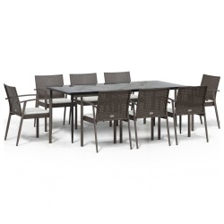 vidaXL Juego comedor jardín 9 piezas y cojines ratán sintético y acero