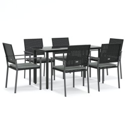 vidaXL Juego comedor jardín 7 piezas y cojines ratán sintético y acero