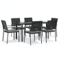 vidaXL Juego comedor jardín 7 piezas y cojines ratán sintético y acero vidaXL Juego comedor jardín 7 piezas y cojines ratán sintético y acero