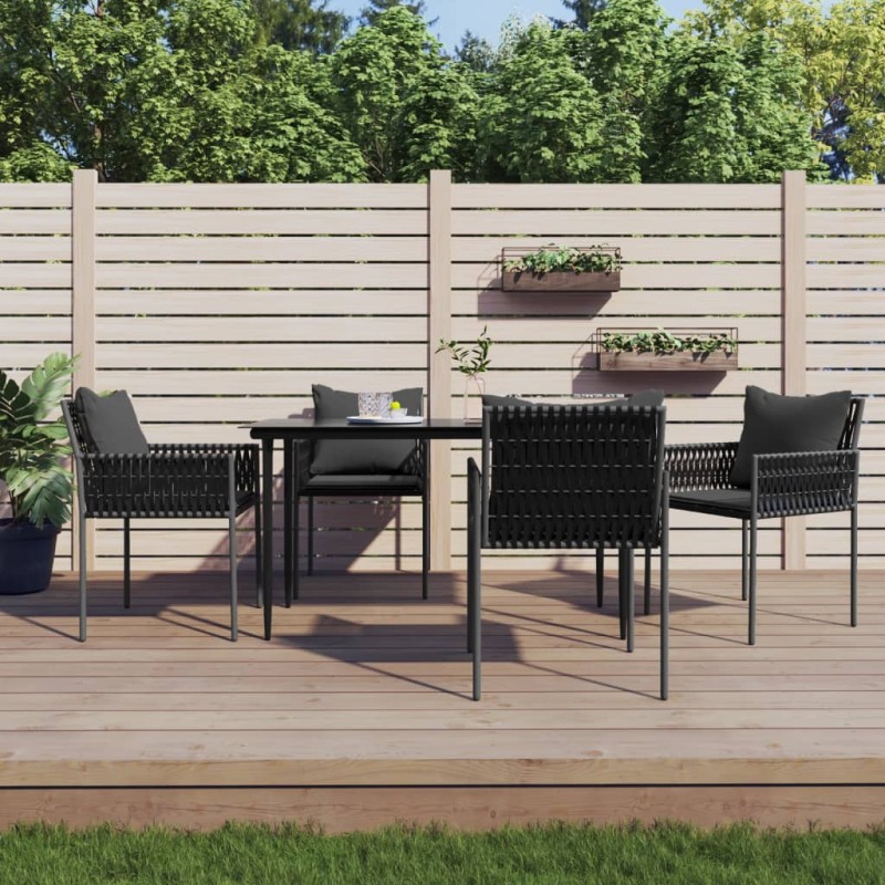 vidaXL Juego comedor jardín 5 piezas y cojines ratán sintético y acero vidaXL Juego comedor jardín 5 piezas y cojines ratán sintético y acero