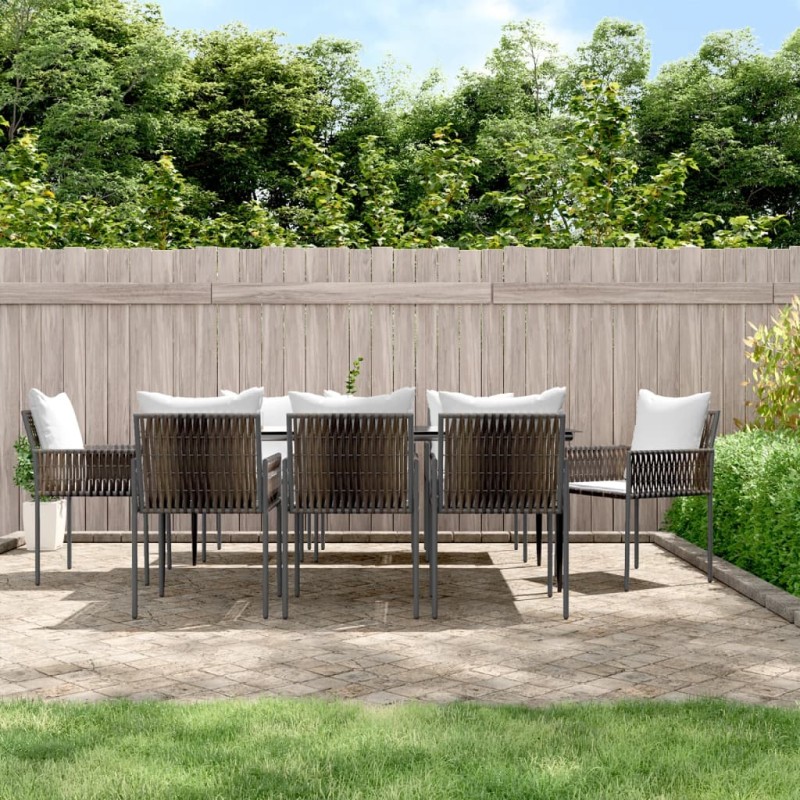 vidaXL Juego comedor jardín 9 piezas y cojines ratán sintético y acero vidaXL Juego comedor jardín 9 piezas y cojines ratán sintético y acero