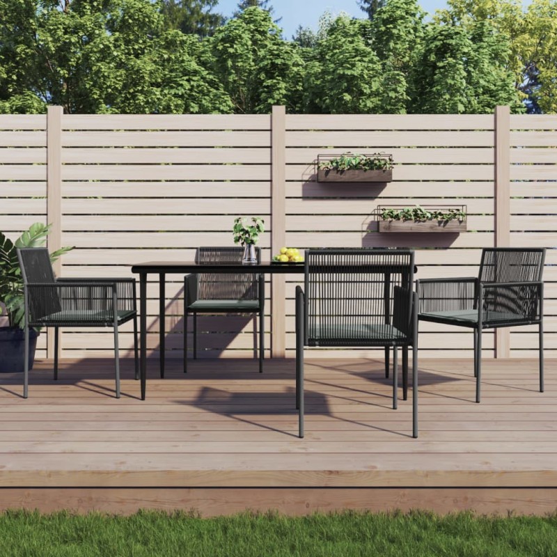 vidaXL Set comedor jardín 5 pzas y cojines acero ratán sintético negro