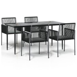 vidaXL Set comedor jardín 5 pzas y cojines acero ratán sintético negro