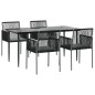 vidaXL Set comedor jardín 5 pzas y cojines acero ratán sintético negro