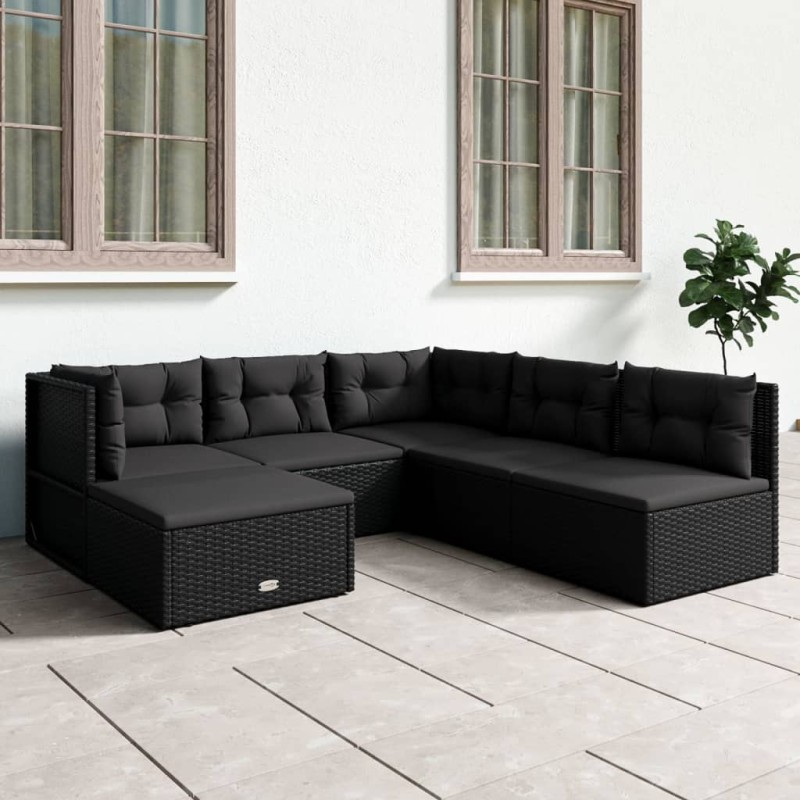 vidaXL Set muebles de jardín 6 piezas y cojines ratán sintético negro vidaXL Set muebles de jardín 6 piezas y cojines ratán sintético negro