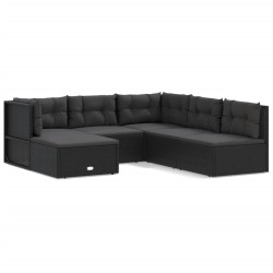 vidaXL Set muebles de jardín 6 piezas y cojines ratán sintético negro