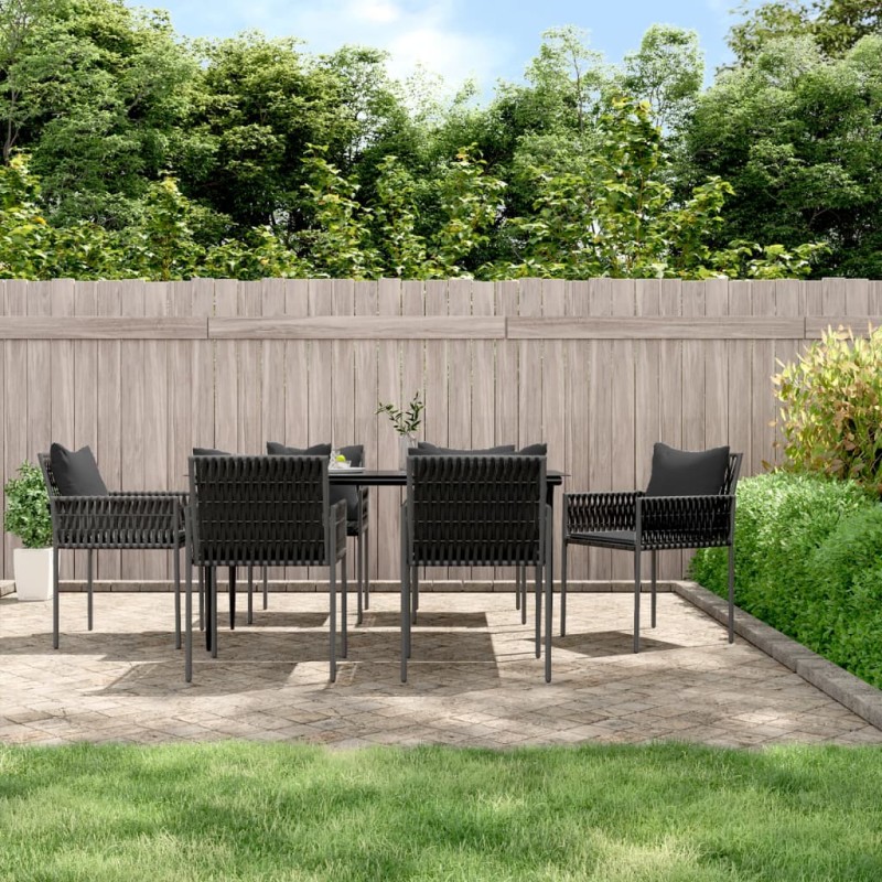 vidaXL Juego comedor jardín 7 piezas y cojines ratán sintético y acero vidaXL Juego comedor jardín 7 piezas y cojines ratán sintético y acero