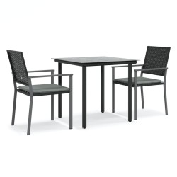 vidaXL Juego comedor jardín 3 piezas y cojines ratán sintético y acero