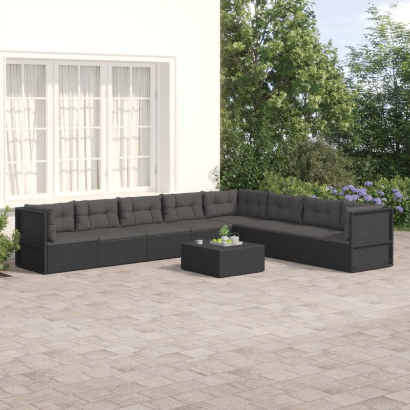 vidaXL Set de muebles de jardín 8 pzas y cojines ratán sintético negro