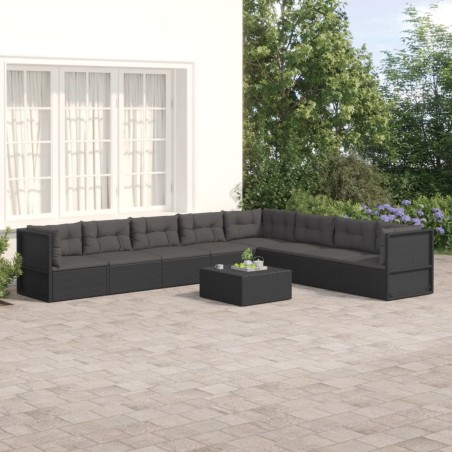 vidaXL Set de muebles de jardín 8 pzas y cojines ratán sintético negro