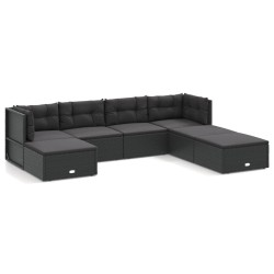 vidaXL Set de muebles de jardín y cojines 7 pzas ratán sintético negro