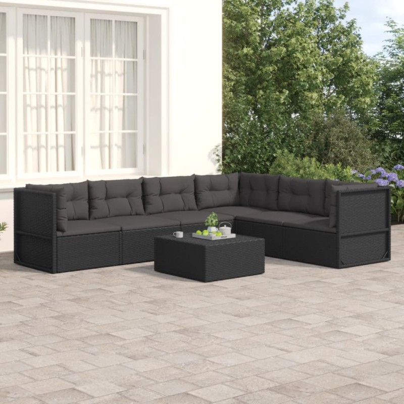 vidaXL Set muebles de jardín 6 piezas y cojines ratán sintético negro